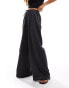 Pull&Bear textured wide leg drawstring trouser in charcoal grey