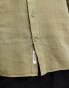 Pull&Bear linen look grandad neck shirt in green