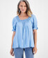 ფოტო #1 პროდუქტის Women's Crochet Square-Neck Puff-Sleeve Top, Created for Macy's