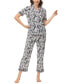 Women's Printed Short Sleeve Notch Collar with Pants 2 Pc. Pajama Set