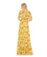 ფოტო #3 პროდუქტის Women's Floral Print High Neck Cape Sleeve A Line Gown