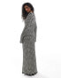 YAS knitted maxi dress with lettuce edge in black and white stripe - BLACK Schwarz/Weiß gestreift, S - фото #6