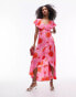 Topshop frill wrap maxi dress in pink and red splodge print