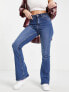 Pieces Peggy high waisted flared jeans in mid blue denim