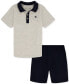 Фото #1 товара Little Boys Cotton Heather Jersey Polo Shirt & Twill Shorts, 2 Piece Set