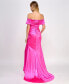 Juniors' Satin Ruched Off-The-Shoulder Gown