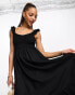 Фото #4 товара New Look frill sleeve shirred midi dress in black