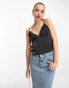 Фото #1 товара Miss Selfridge satin lace trim cami top in black