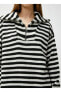 Gömlek Yaka Standart Çizgili Beyaz - Siyah Kazak Kadın 4WAL90010HT