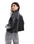 Mango boxy leather look jacket in black