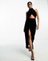 Фото #4 товара ASOS DESIGN velvet halter twist front cut out maxi dress in black