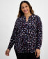 ფოტო #1 პროდუქტის Plus Size Printed Split-Neck Top