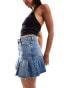 Фото #1 товара Monki pleated denim mini skirt in midwash blue