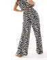 JDY Petite pull on wide leg plisse trouser co-ord in black & white zebra print