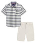 ფოტო #1 პროდუქტის Toddler Boys Prewashed Plaid Short Sleeve Shirt and Twill Shorts, 2 Piece Set
