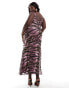 Фото #3 товара ASOS DESIGN Curve mesh scoop neck midi dress with full skirt in pink and green abstract animal print