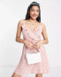 Фото #1 товара QED London frill wrap cami mini dress in pink gingham print