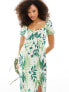 & Other Stories puff sleeve linen midi dress in fern and floral print