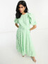 Фото #1 товара ASOS DESIGN belted midi skater dress in textured jacquard in apple green
