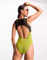 Nike Swimming Explore Wild keyhole back mesh swimsuit in khaki grün, XS - EU 32-34 - фото #2