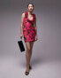 Topshop cowl neck slip mini dress with 3D ruffle sleeve in pink floral print Розовый, 36 - фото #3