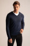 Фото #3 товара Свитер мужской defacto Premium Regular Fit V Yaka Трикотажный Пуловер
