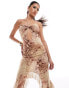 Фото #2 товара Murci mesh halterneck cut out high low maxi dress in snake print