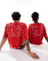 COLLUSION Unisex red skater fit t-shirt with red print