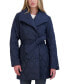 ფოტო #1 პროდუქტის Women's Petite Belted Asymmetric Quilted Coat