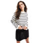 Фото #1 товара Mango stripe high neck jumper in white & navy