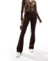 Фото #5 товара Miss Selfridge low rise deep fold over waistband flare legging in chocolate