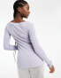 Weekday ribbed long sleeve off shoulder longline top with side split detail in lavender Фиолетовый, XS - EU 34 - фото #4