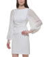Women's Side-Pleat Sheer-Sleeve Sheath Dress