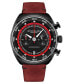 ფოტო #1 პროდუქტის Men's Chrono Red Genuine Leather Strap Watch with Tachymeter 44mm