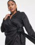 New Look Curve satin wrap dress in black