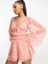 Miss Selfridge festival chiffon volume sleeve frill detail playsuit in pink ditsy