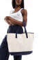 Фото #2 товара ASOS DESIGN canvas tote bag with contrast detail in navy blue