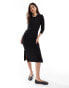 Pieces scoop neck bodycon midi dress in black