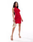 Фото #2 товара Flounce London high neck mini dress in red