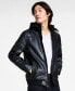 ფოტო #4 პროდუქტის Men's Regular-Fit Faux-Leather Bomber Jacket with Removable Hood, Created for Macy's