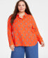 Фото #2 товара Trendy Plus Size Button-Front Crepe Shirt, Created for Macy's