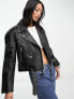 ASOS DESIGN textured premium real leather biker jacket in black