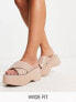 ASOS DESIGN Wide Fit Tornado padded cross strap flatforms in beige