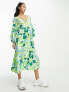 Фото #5 товара ASOS DESIGN Petite chuck on smock midi dress in green floral