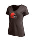 Фото #2 товара Women's Nick Chubb Brown Cleveland Browns Player Icon Name and Number V-Neck T-shirt