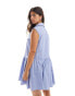 ASOS DESIGN sleeveless mini shirt dress with corset waist detail in blue stripe Серый, 42 - фото #2