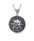 Round Coin Heavy Large Medallion Caribbean Aztec Pirates Skull Pendant Necklace For Men Oxidized .925 Sterling Silver
