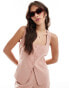 ASOS DESIGN square neck waistcoat in pink brushed stripe co-ord