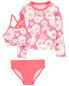 Фото #6 товара Toddler 3-Piece Floral Print Rashguard Swimsuit Set 2T