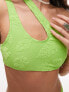 Фото #2 товара Topshop hibiscus jacquard one shoulder bikini top in bright green